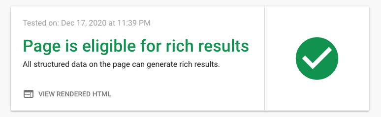 Page is eligible for rich results