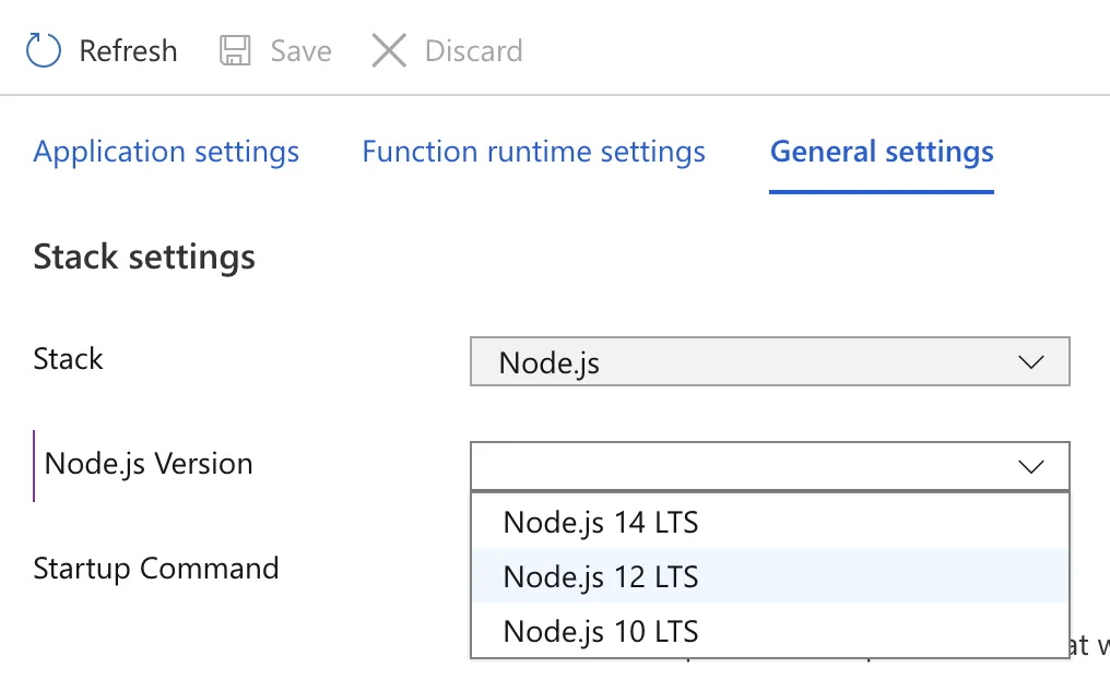 Change Node.js version in Linux Azure Functions in Portal