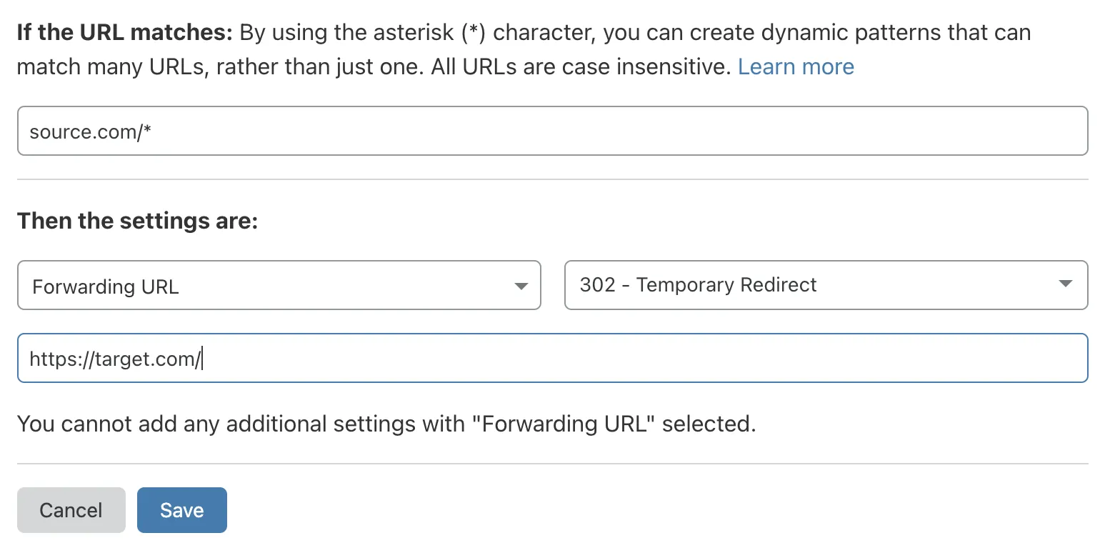 Redirect domain page rule