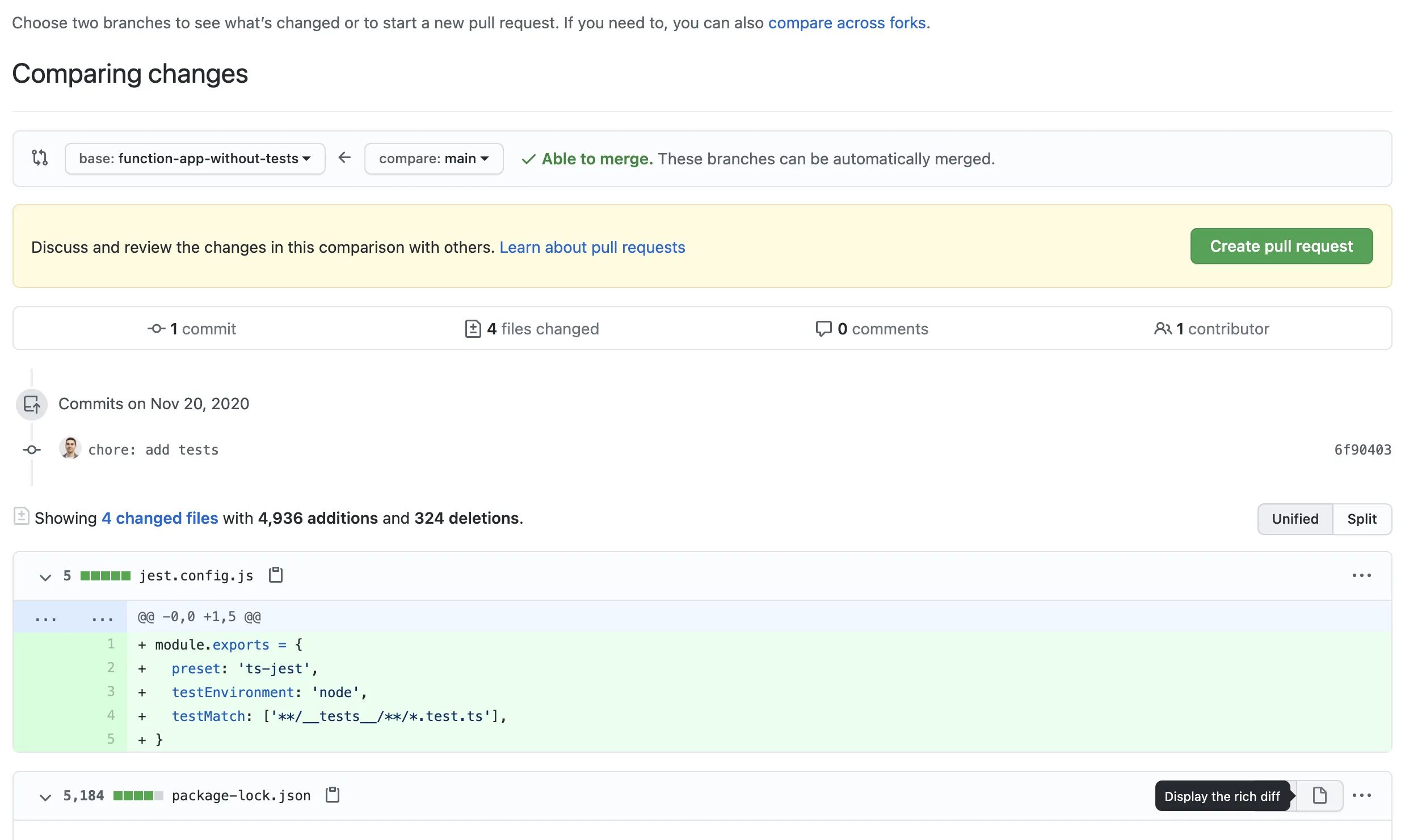 Github compare page