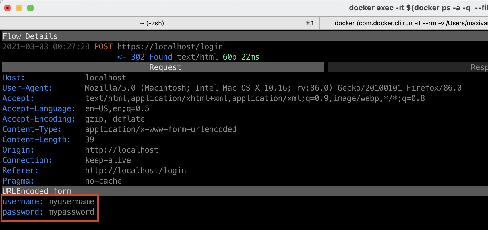 mitmproxy credentials intercepted