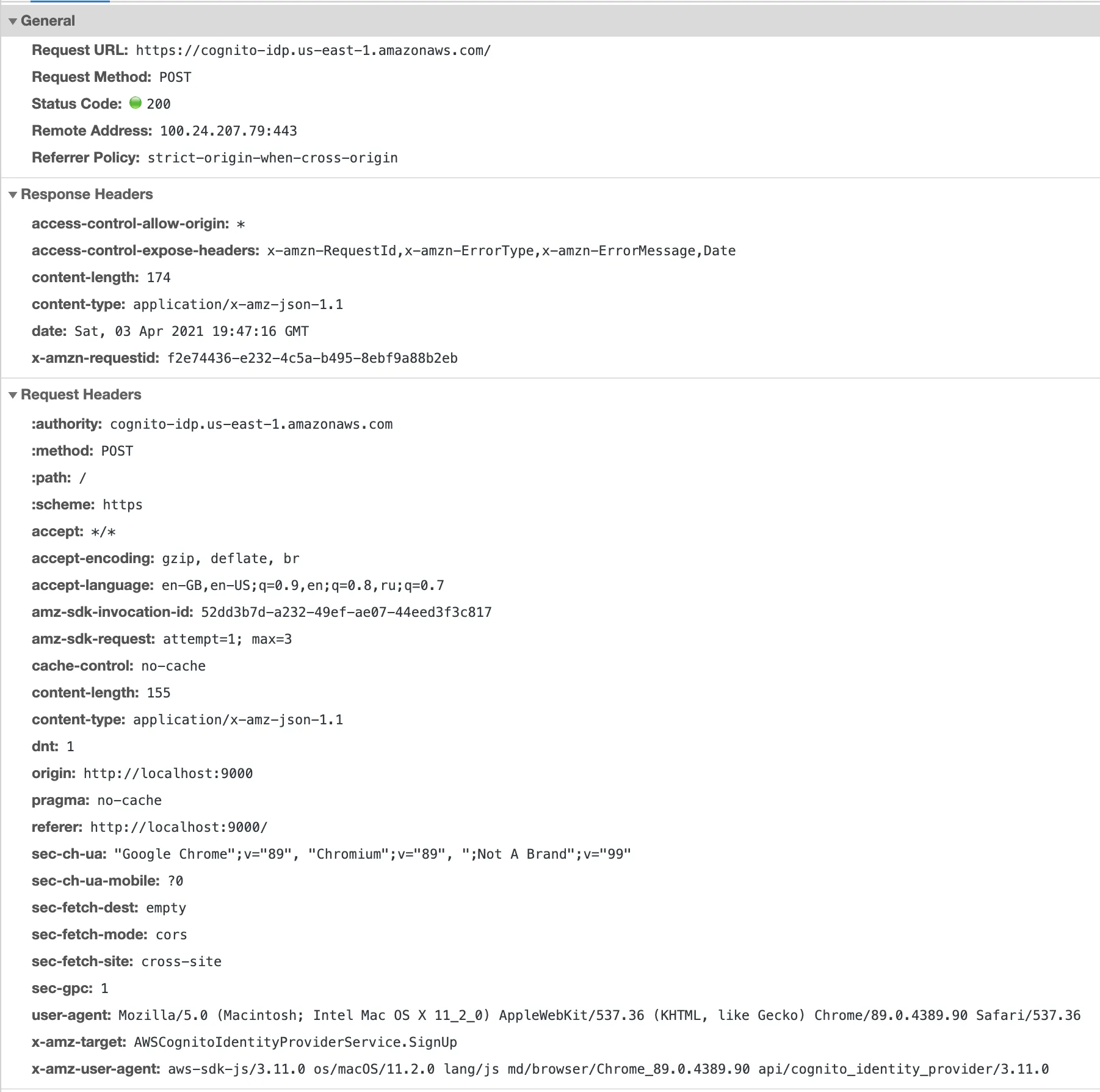 AWS SDK HTTP request and response